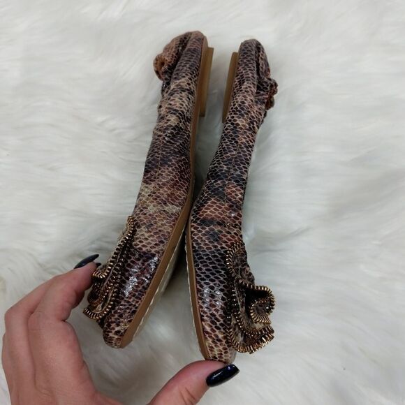 Jeffrey Campbell Flats Brown Python Leather Zipper - Picture 4 of 7